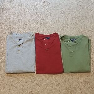 3 For $15- Men's Henleys Gray, Red, Green, All Size L